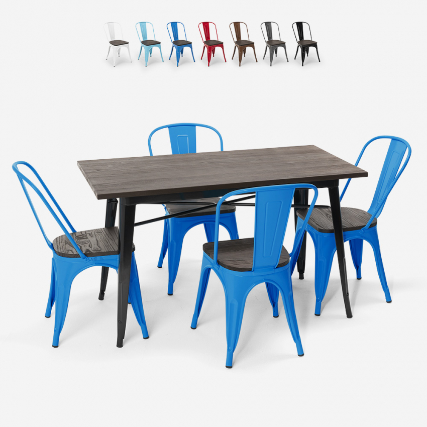 Set tavolo rettangolare 120x60 con 4 sedie acciaio legno design Tolix  industriale Ralph