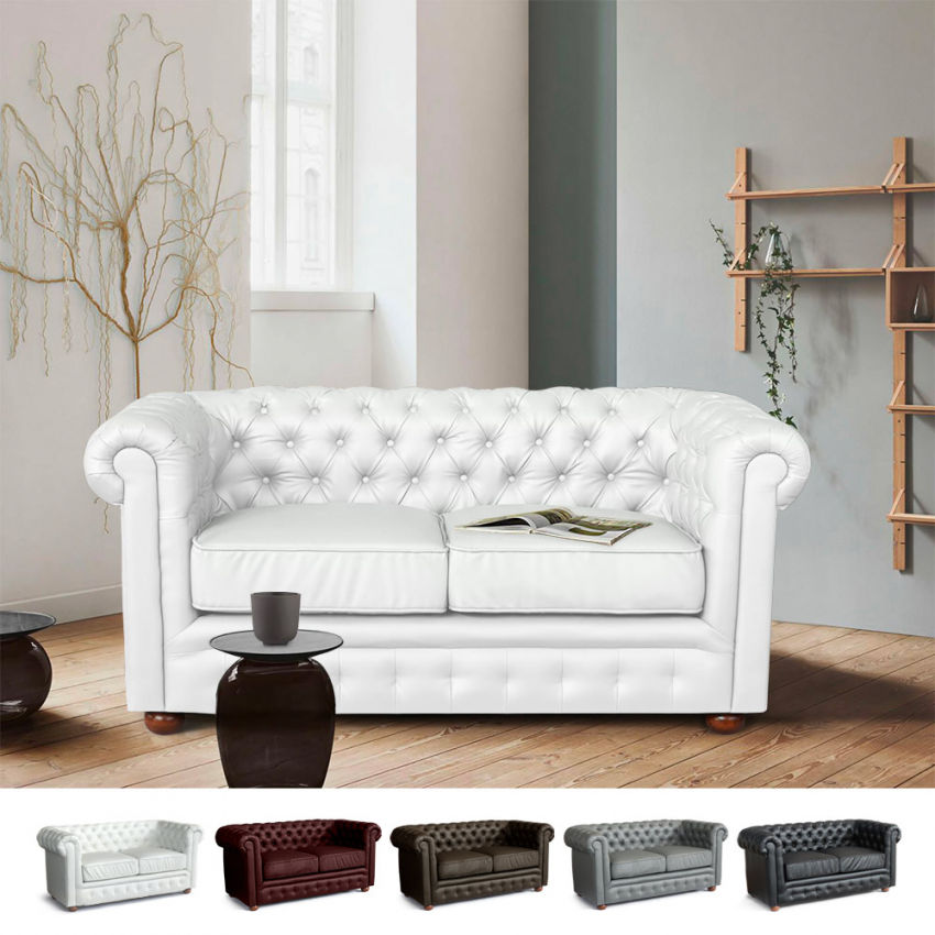 Divano in Similpelle 2 posti Capitonné Chesterfield Design Caratteristiche