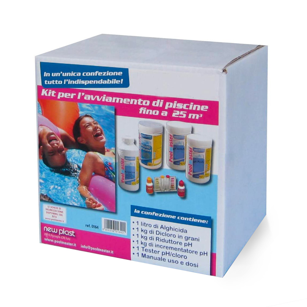 Starter Kit con alghicida antialghe dicloro pH minus e plus tester pH/cloro