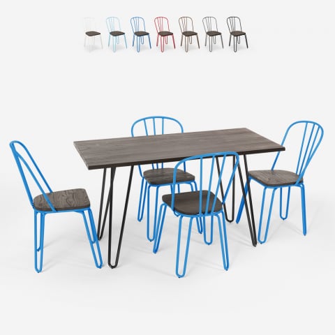 Set tavolo rettangolare 120x60 con 4 sedie legno acciaio industriale design Tolix Magis Promozione