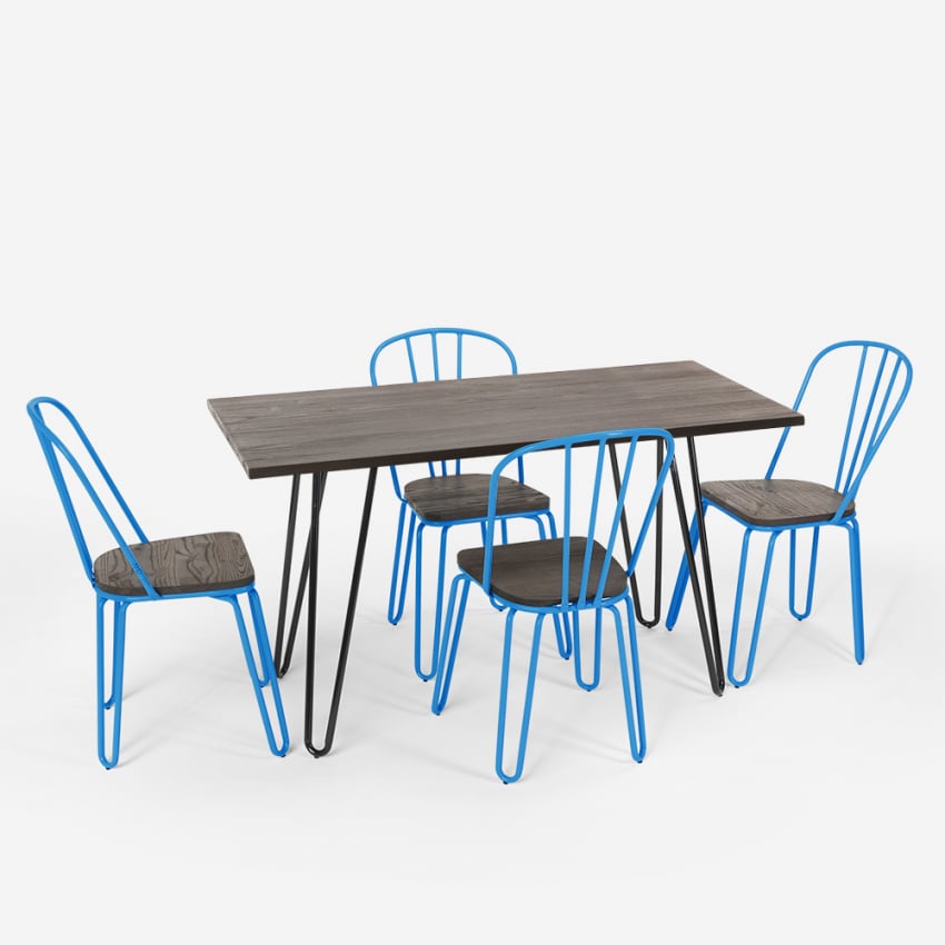 Set tavolo rettangolare 120x60 con 4 sedie legno acciaio industriale design Magis Promozione