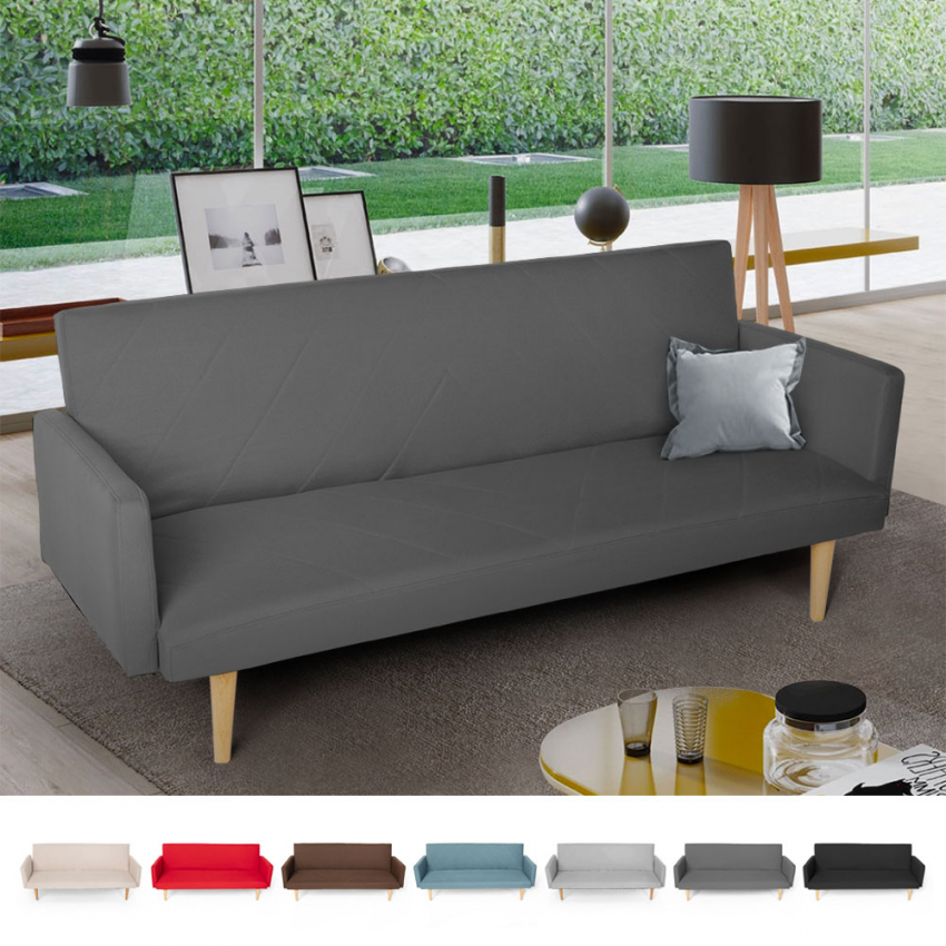 Divano letto 3 posti clic clac in tessuto reclinabile design nordico Perla Divano letto 3 posti clic clac in tessuto reclinabile design nordico Perla