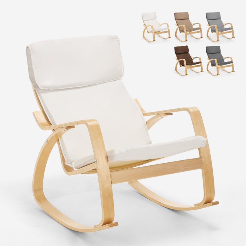Poltrona sedia a dondolo in legno design scandinavo ergonomica Aalborg Promozione