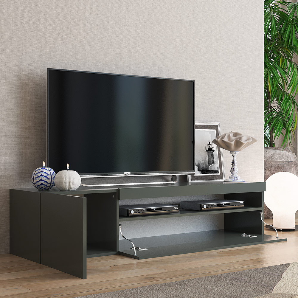 Mobile base porta TV moderno con anta e cassetto ribalta 150cm Daiquiri Anthracite M