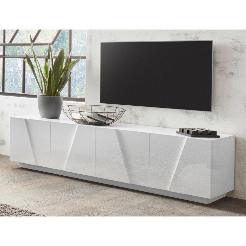 Corona Low Maple Mobile porta TV moderno 240cm 4 vani 3 ante bianco legno