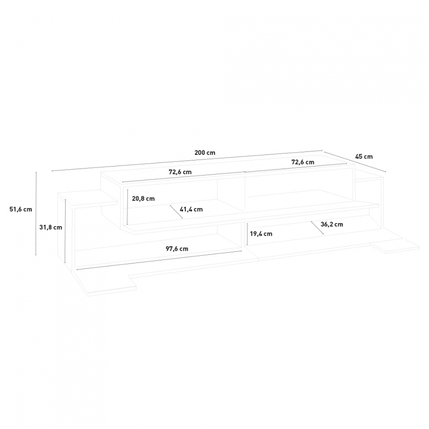 Mobile porta TV 4 vani 3 ante ribalta 200cm design moderno Corona