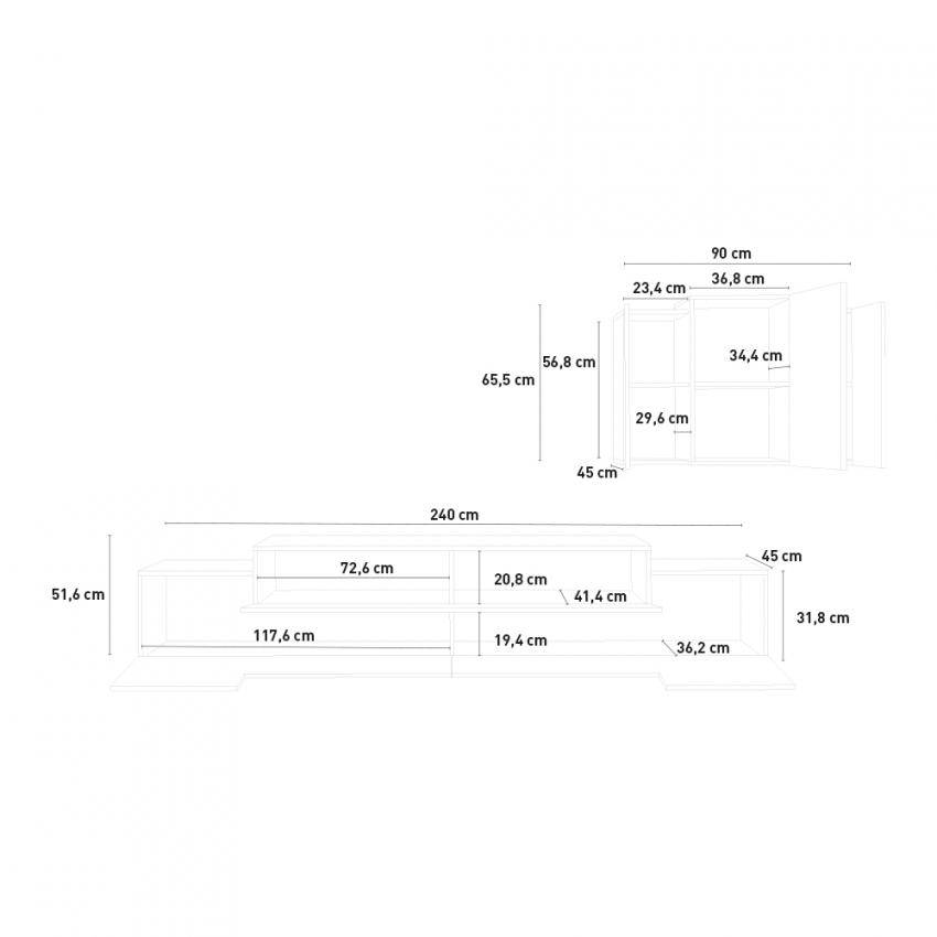 Pensile Sospeso Moderno 90x38x65,5 bianco laccato CORONA