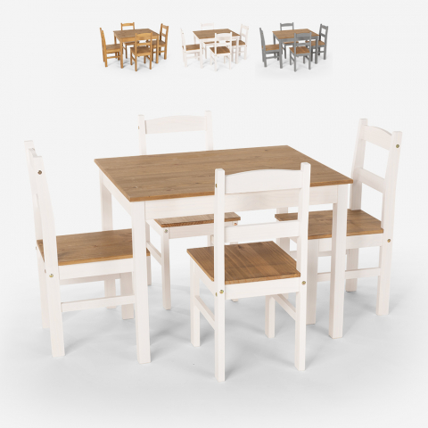 Set tavolo rettangolare 100x80 4 sedie paesana legno stile rustico Rusticus Promozione