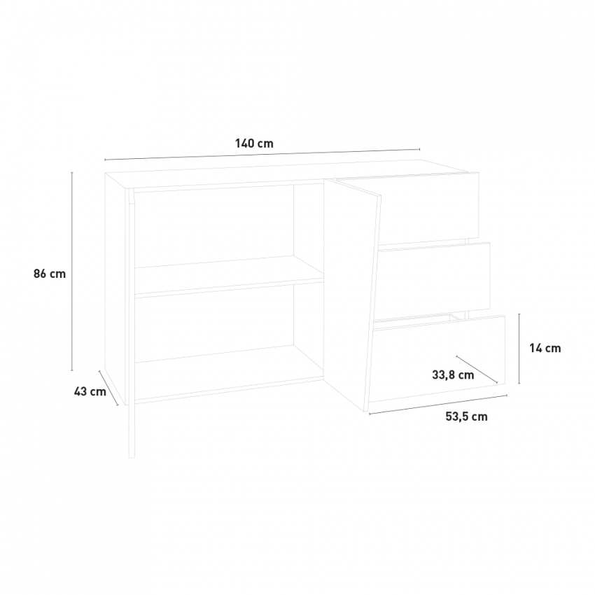 Credenza cassettiera moderno 2 ante 3 cassetti Vega Living Ardesia