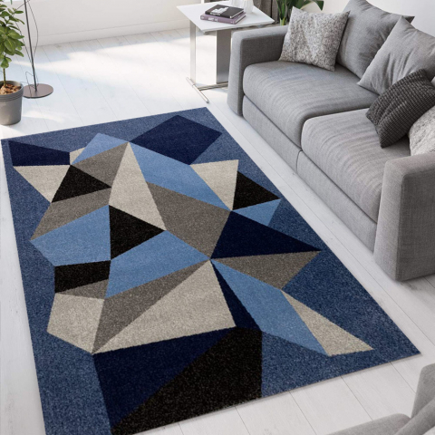 Tappeto soggiorno design geometrico moderno grigio blu Milano BLU016