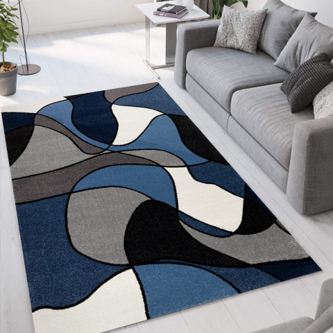 Tappeto design moderno Milano motivo geometrico pop art blu bianco BLU015