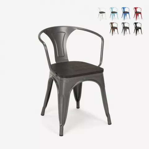sedie design metallo legno industriale stile bar cucine steel wood arm Promozione