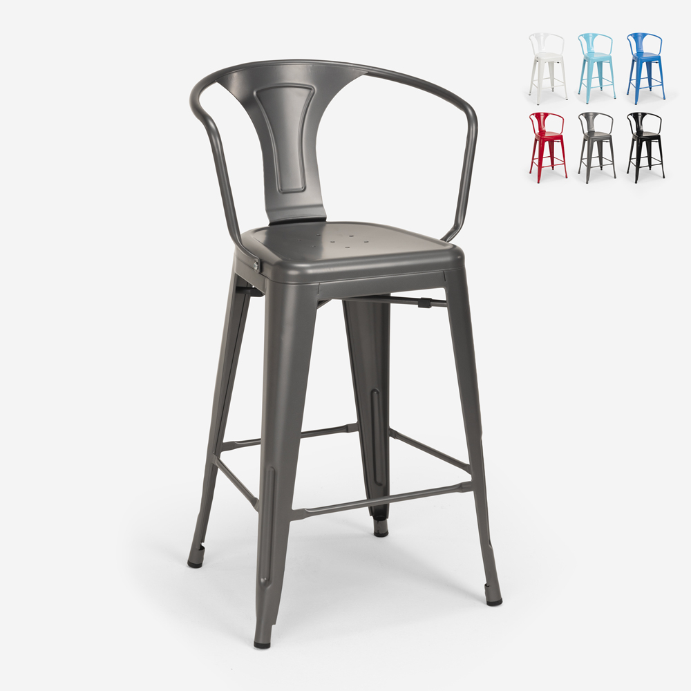Sgabello con schienale in metallo design industriale bar e cucina stile Tolix Steel Back