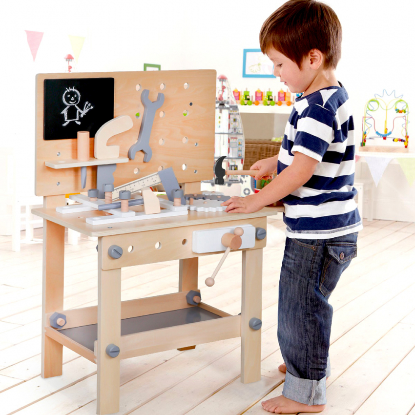 Banco da lavoro giocattolo in legno per bambini con utensili Magic Bench Promozione