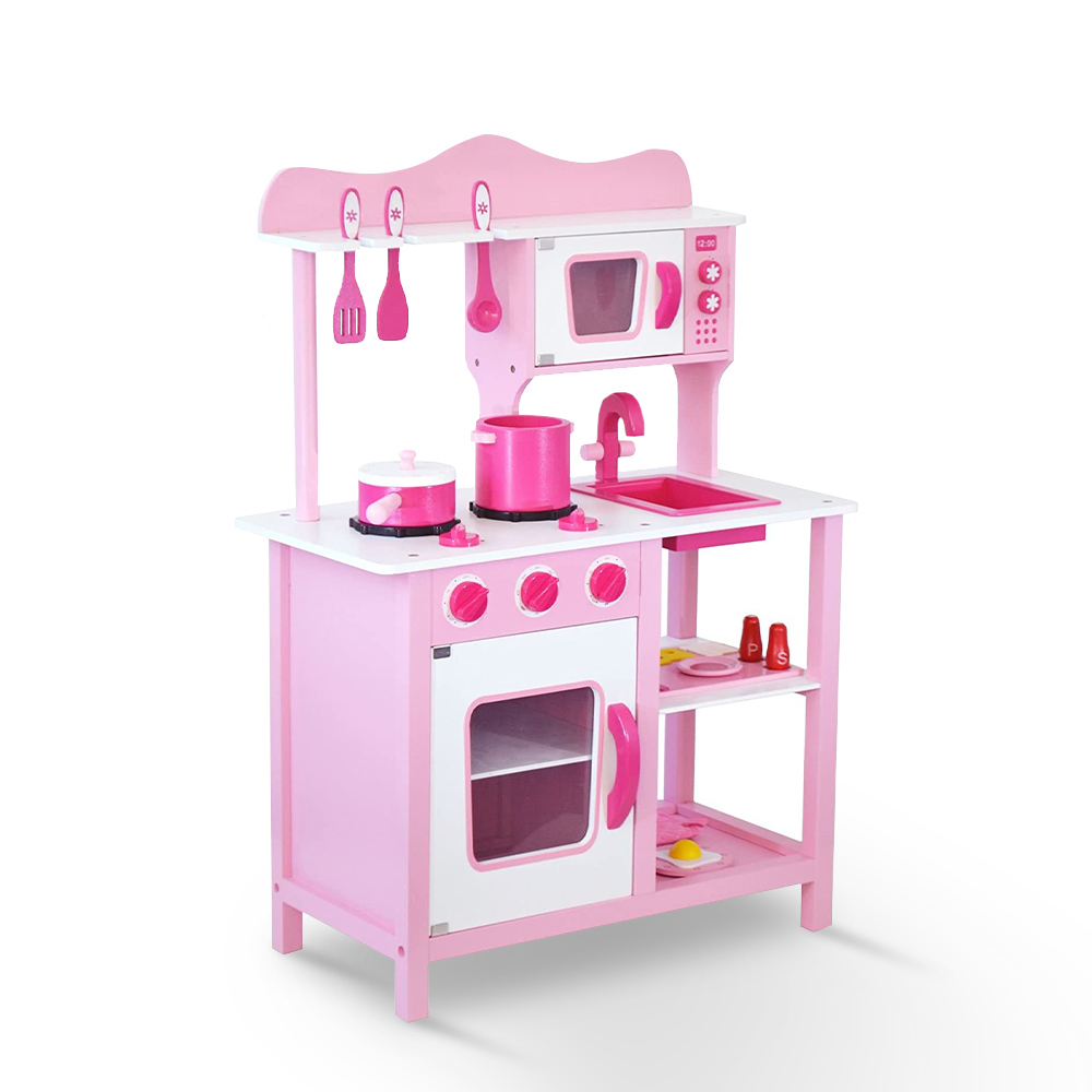 Set di cucina giocattolo in legno per bambini con pentole utensili