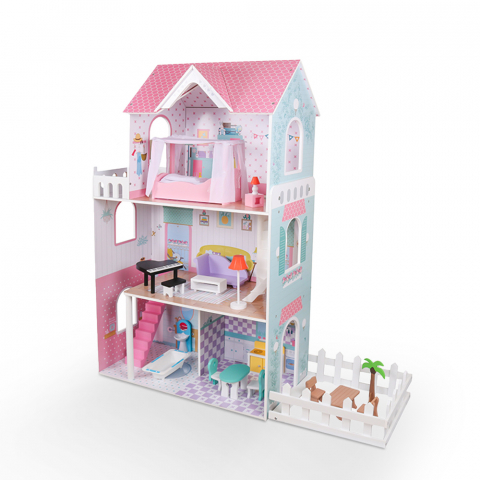 Casa delle bambole in legno 3 piani con accessori bambine Pretty House XXL Promozione