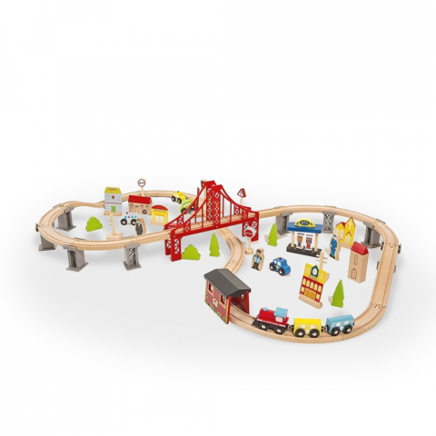 Pista trenino giocattolo in legno ferrovia per bambini 70 pezzi Mr Ciuf Promozione