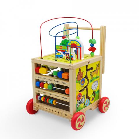 Carrello giocattolo multiattività primi passi in legno per bambini Magic Box