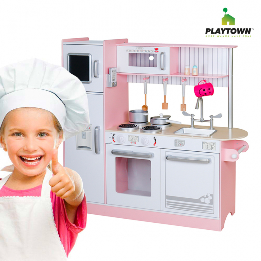 Home Chef Cucina per bambini giocattolo moderno in legno con accessori luci  e suoni