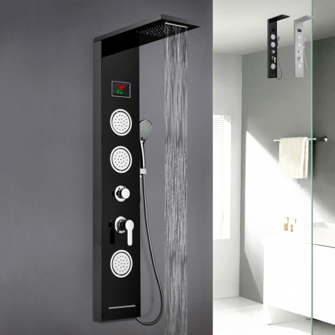 Pannello colonna doccia in acciaio con miscelatore cascata idromassaggio display LED Abano