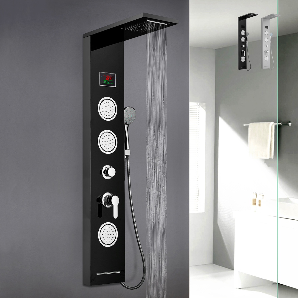 Pannello colonna doccia in acciaio con miscelatore cascata idromassaggio display LED Abano