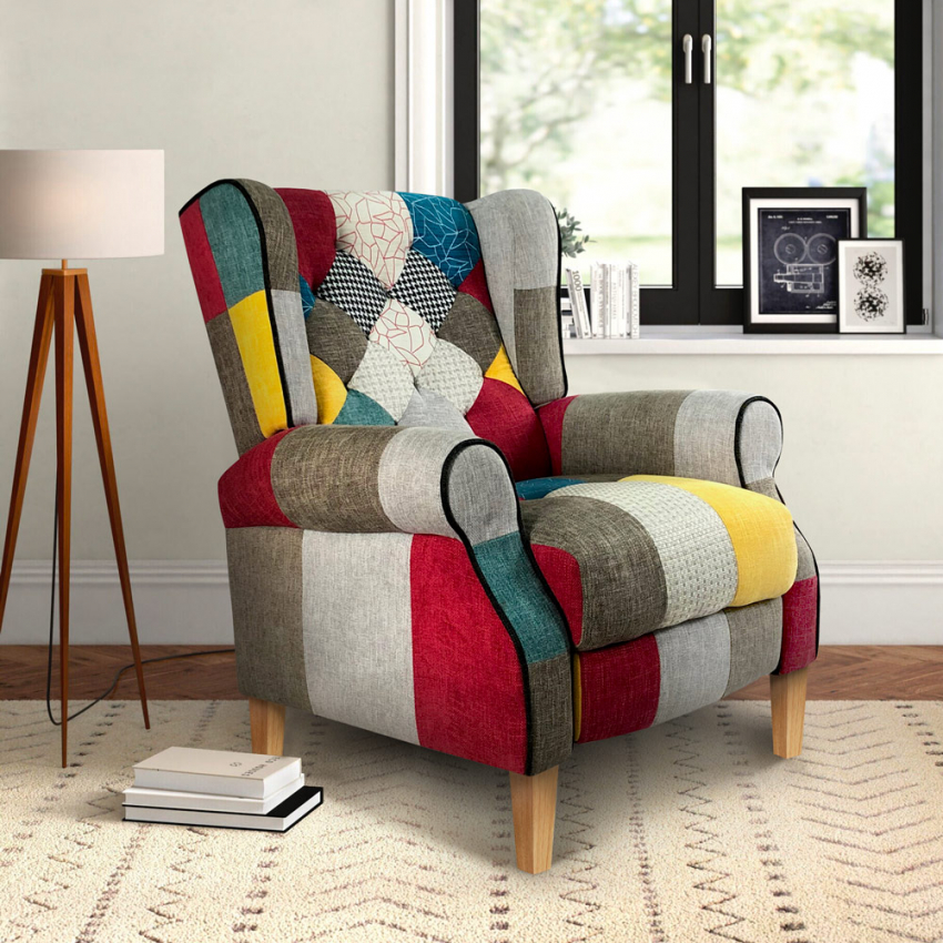 Poltrona relax design moderno patchwork reclinabile bergère Throne Light