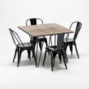set tavolo quadrato in legno e sedie in metallo design industriale bay ridge 