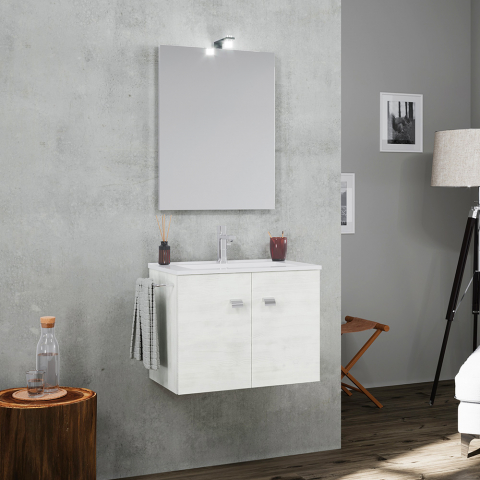 Mobile bagno base sospesa 2 ante specchio lampada LED lavabo ceramica porta asciugamani Vanern