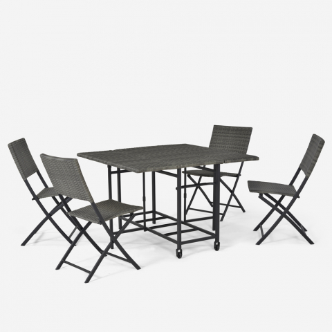 Set giardino esterno tavolo quadrato 110x110cm con 4 sedie pieghevoli moderno rattan Lentel
