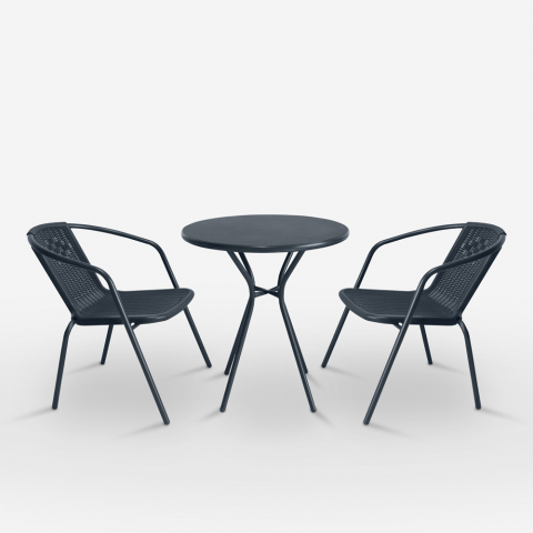 Set tavolino rotondo con 2 sedie acciaio design moderno bar giardino Bistro