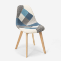 Sedia design nordico patchwork legno e tessuto cucina bar ristorante Robin 