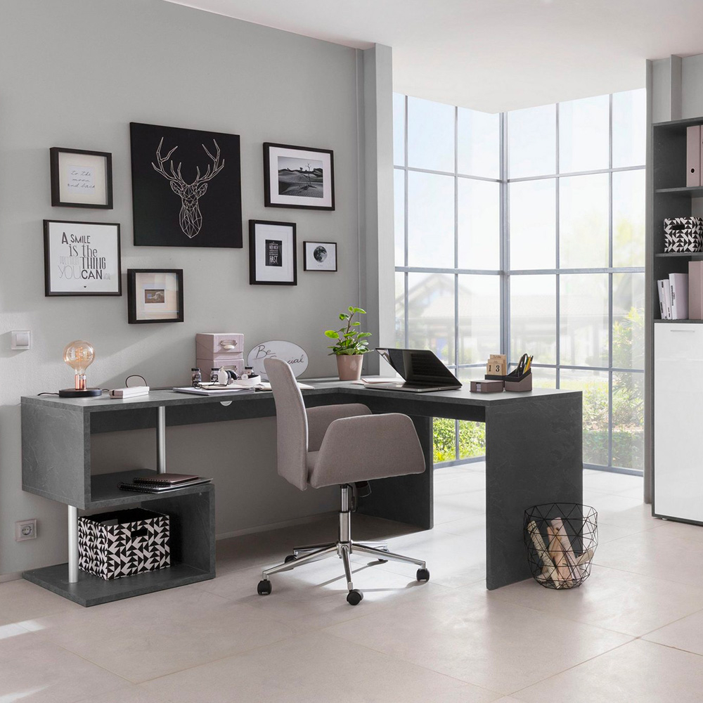 Scrivania ufficio studio angolare design moderno 180x160 cm Vilnis Dark