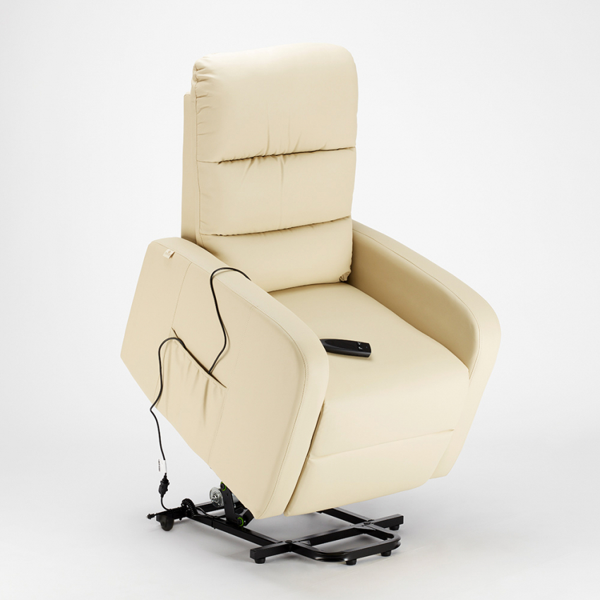 Poltrona relax elettrica reclinabile alzapersona con ruote in similpelle  Elizabeth II Colore: Beige