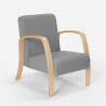Set salotto divanetto poltrona poggiapiedi scandinavo legno tessuto Gyda 