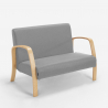 Set salotto divanetto poltrona poggiapiedi scandinavo legno tessuto Gyda 