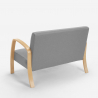 Set salotto divanetto poltrona poggiapiedi scandinavo legno tessuto Gyda 