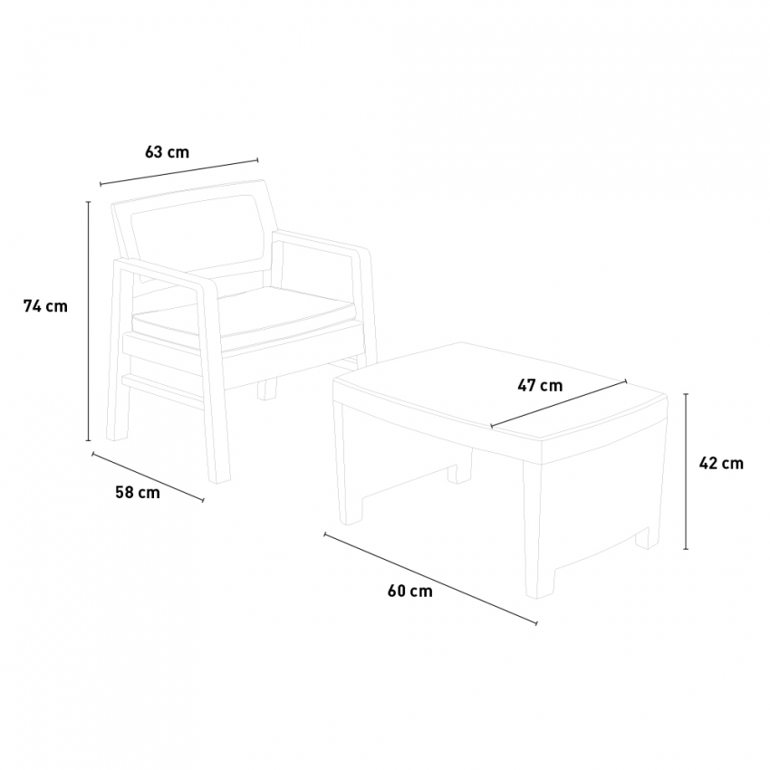 Tambo Salotto esterno rattan set tavolino 2 poltrone cuscini Progarden