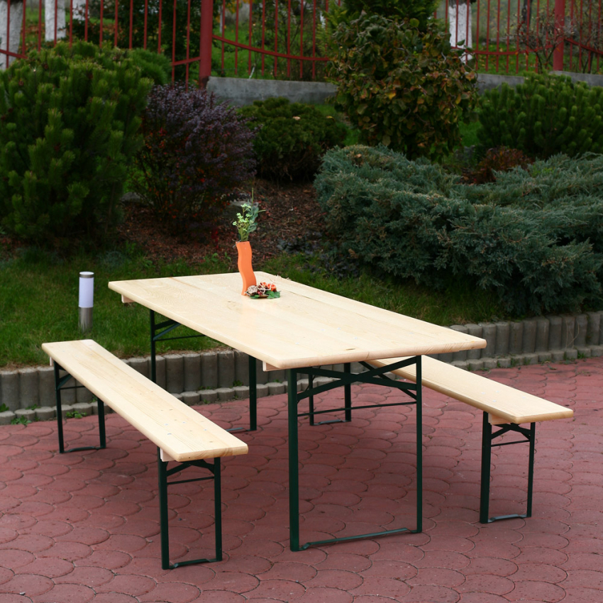 Set birreria 2 panche tavolo mobili legno giardino Oletan