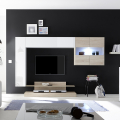 Parete attrezzata porta TV soggiorno moderno bianco lucido legno Nice Promozione