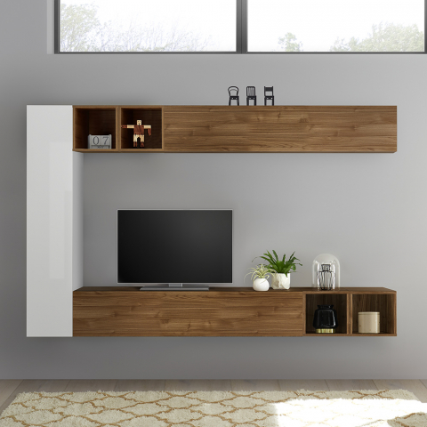 Parete attrezzata design moderno soggiorno porta TV bianco legno Infinity 104