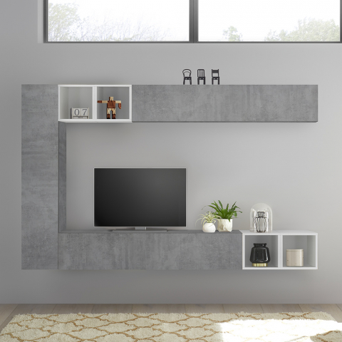 Parete attrezzata soggiorno porta TV design moderno grigio cemento Infinity 104