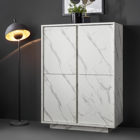 Credenza madia mobile contenitore soggiorno 4 ante bianco marmo Carrara