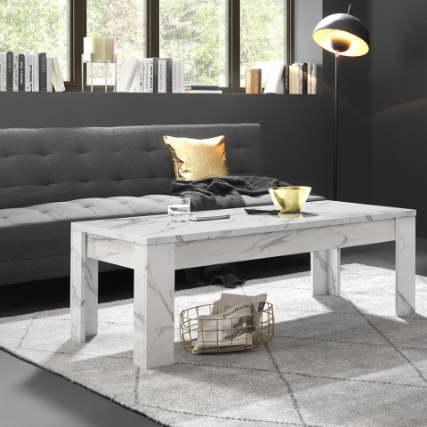 Tavolino soggiorno salotto rettangolare 122x65 cm bianco marmo Carrara