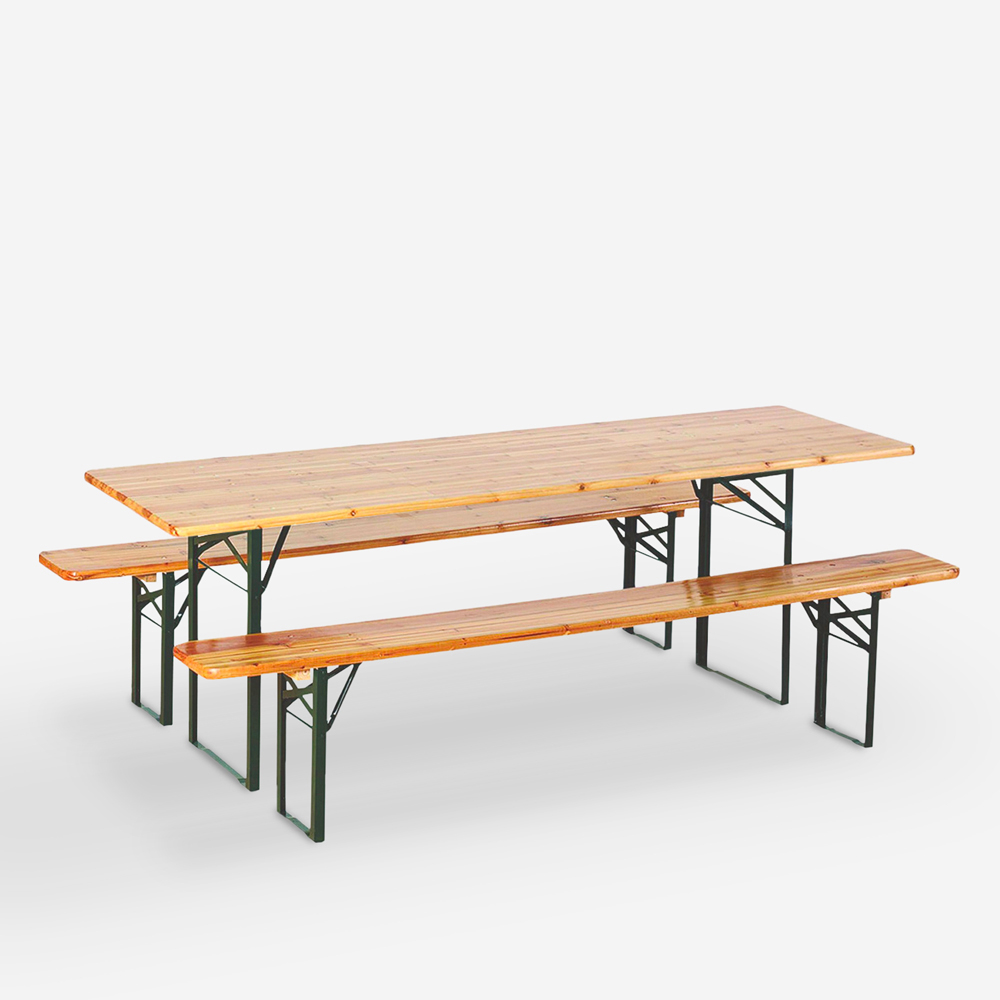 Stock set birreria 8 pezzi tavoli panche pieghevoli in legno 220x80 Oletan