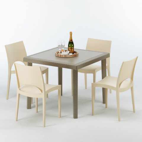 Tavolo Quadrato Beige 90x90 cm con 4 Sedie Colorate Elegance Promozione