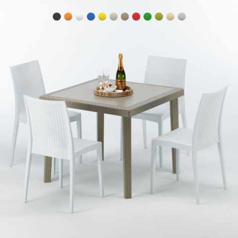 Tavolo Quadrato Beige 90x90 cm con 4 Sedie Colorate Elegance