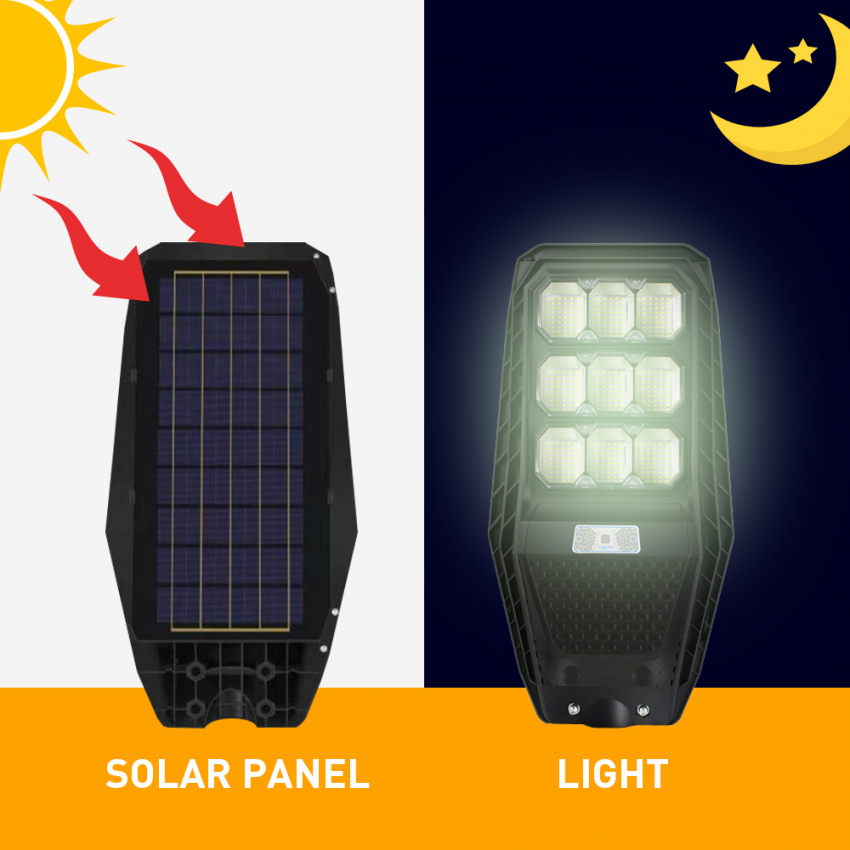 Lampione Stradale Solare LED 100W Staffa Laterale Sensore Telecomando Solis M