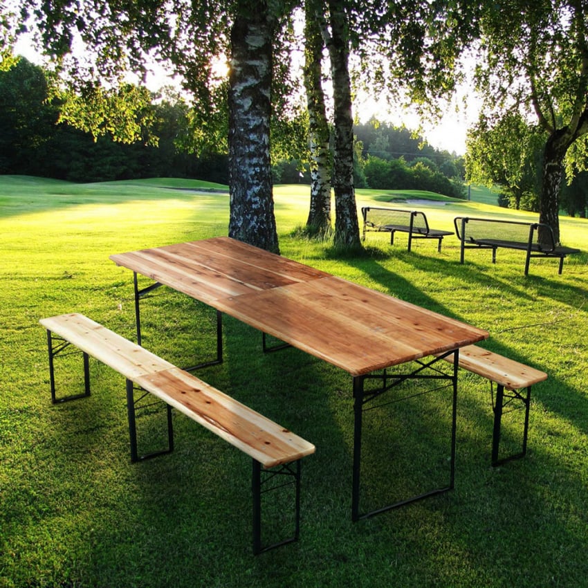 10 Set birreria pieghevole tavolo panche legno feste giardino sagre 220x80 stock
