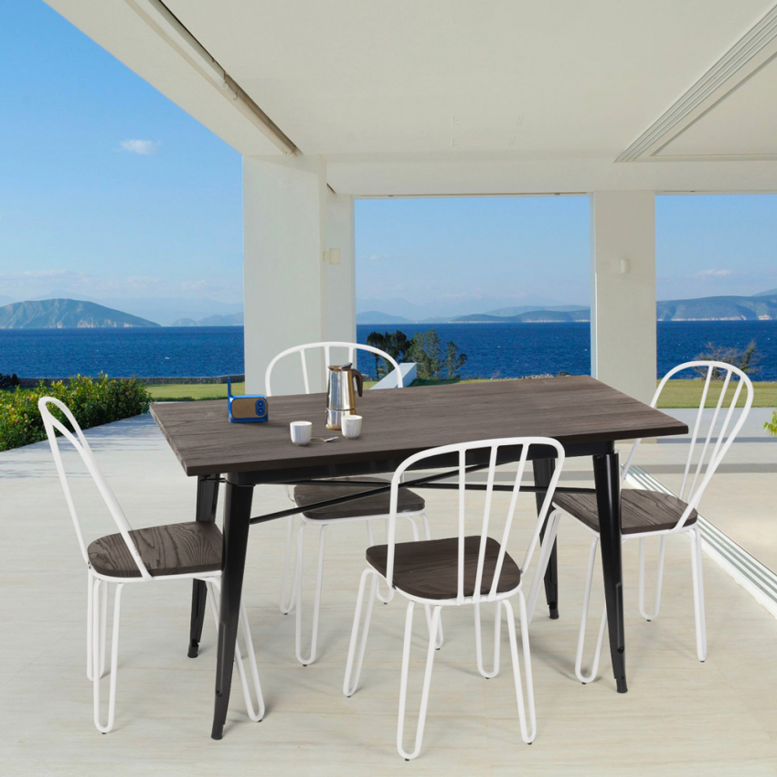 set tavolo rettangolare 120x60 con 4 sedie acciaio legno industriale design Lix otis Stock