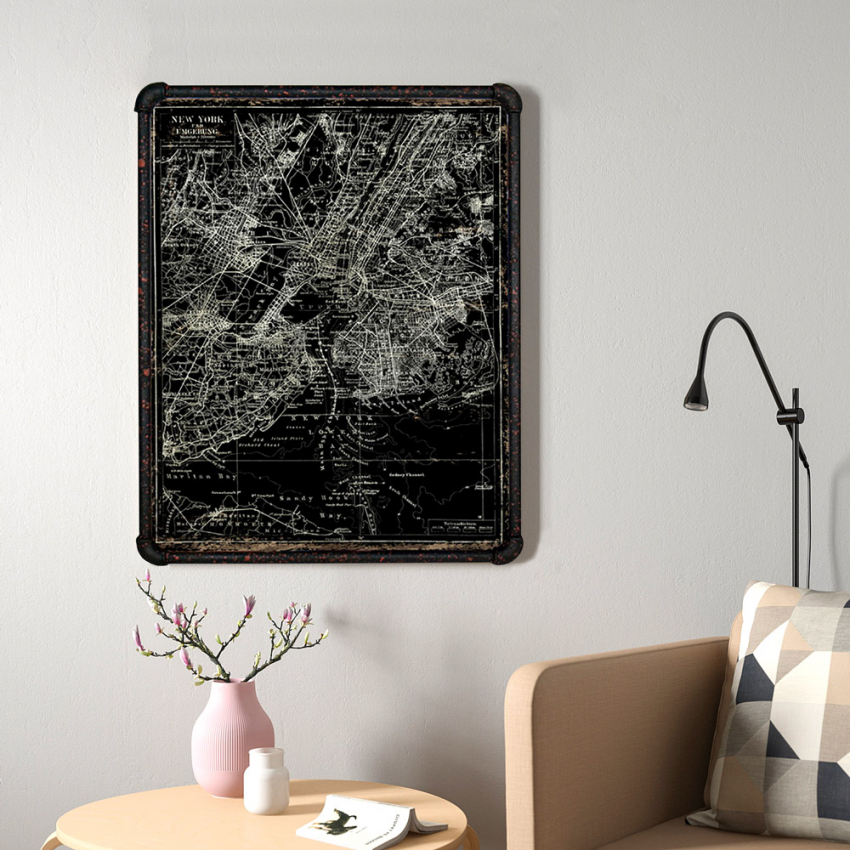 Quadro mappa canvas su tela cornice tubolare in metallo 60x80cm Satellite Map